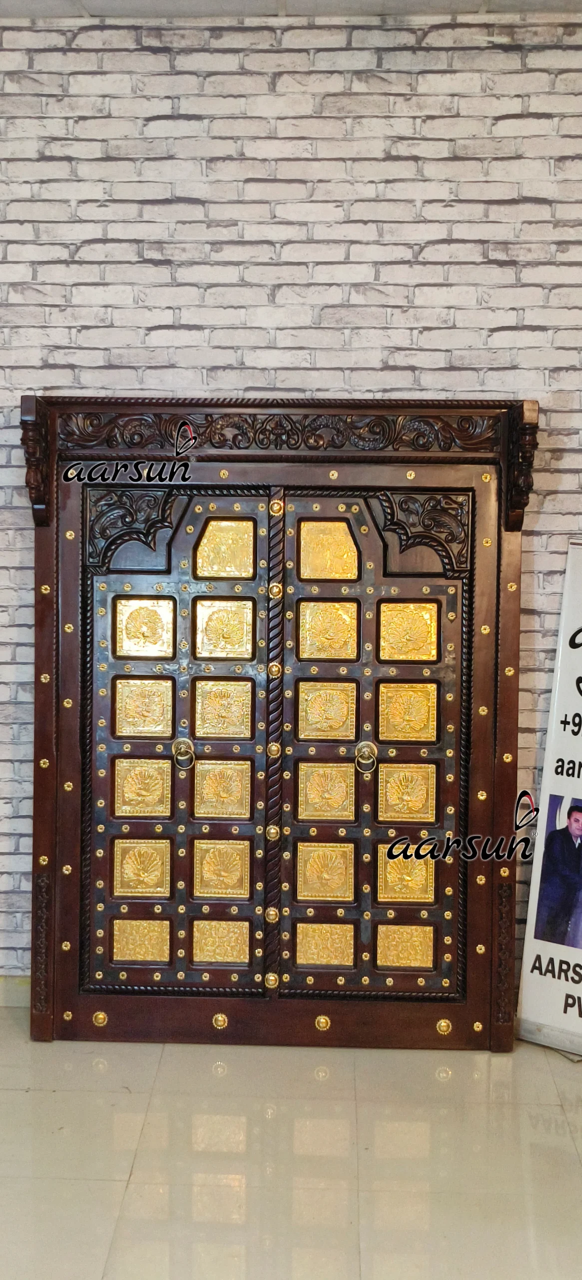 Double Door Design in Teak Wood Walnut Polish