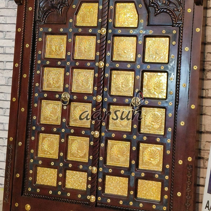 Premium Wooden Double Door with Ornate Brass Work view 6