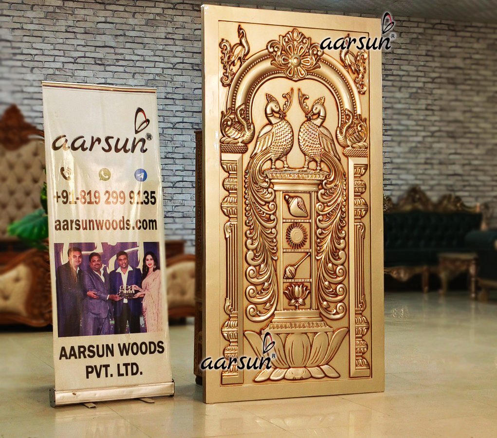 Unique Door Design, Single Door in Champagne Gold Finish view 3