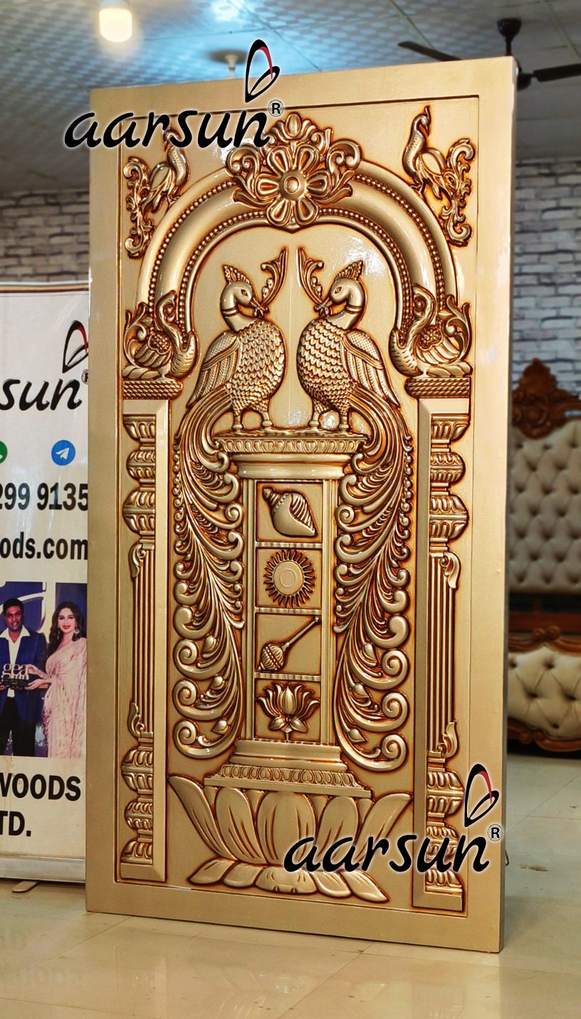 Unique Door Design, Single Door in Champagne Gold Finish view 4